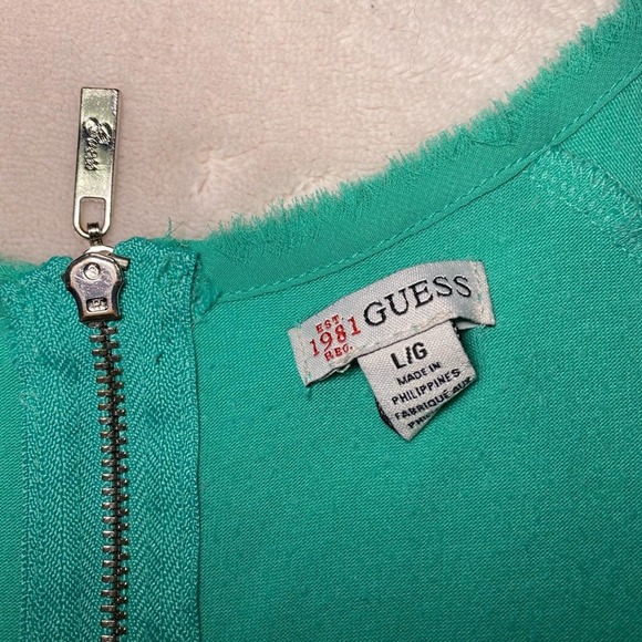 Guess Teal Top Blouse Zipper Closure On Back, Size Large LINEN Bottom* - Picture 4 of 8